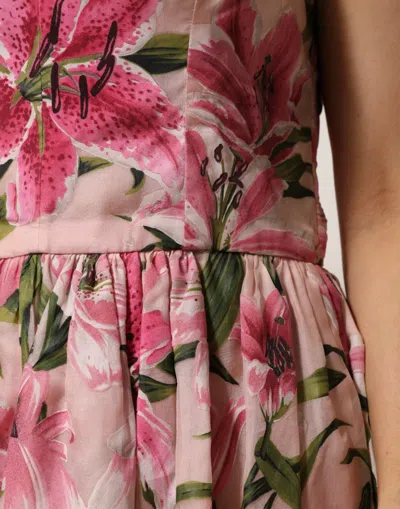 Pre-owned Dolce & Gabbana Pink Floral Lily Print Midi Sleeveless Women's Dress ()