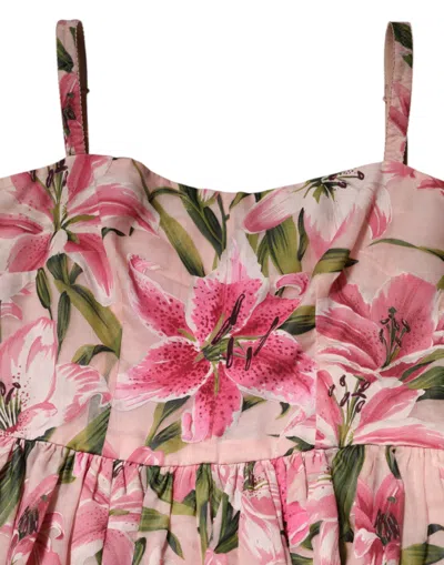 Pre-owned Dolce & Gabbana Pink Floral Lily Print Midi Sleeveless Women's Dress ()