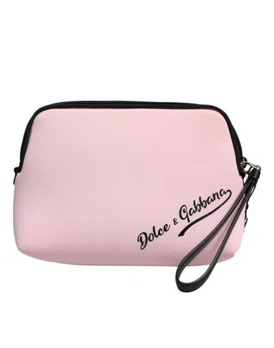 Dolce & Gabbana Pink Solid Nylon Dg Logo Print Clutch Zip Borse Pouch Women's Bag In Pink