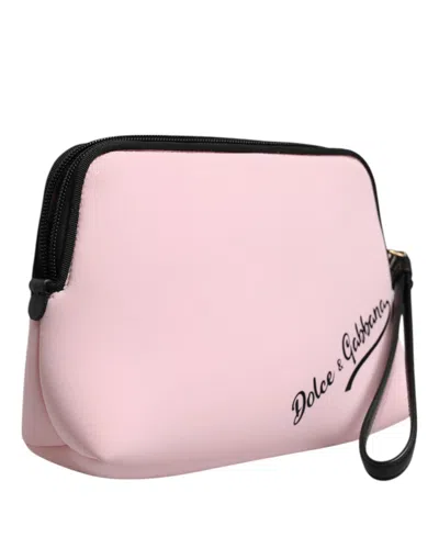 Dolce & Gabbana Pink Solid Nylon Dg Logo Print Clutch Zip Borse Pouch Women's Bag In Pink