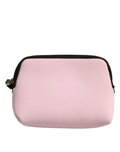 Dolce & Gabbana Pink Solid Nylon Dg Logo Print Clutch Zip Borse Pouch Women's Bag In Pink