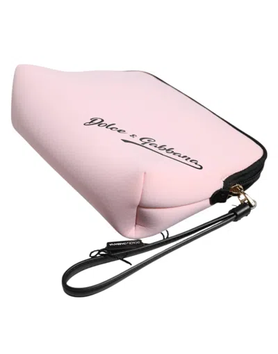Dolce & Gabbana Pink Solid Nylon Dg Logo Print Clutch Zip Borse Pouch Women's Bag In Pink