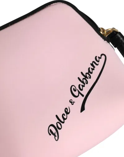 Dolce & Gabbana Pink Solid Nylon Dg Logo Print Clutch Zip Borse Pouch Women's Bag In Pink