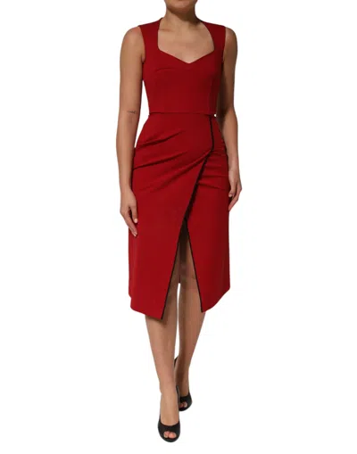 Pre-owned Dolce & Gabbana Red Viscose Stretch Slit Sheath Midi Women's Dress ()
