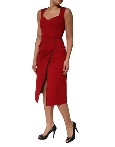 Pre-owned Dolce & Gabbana Red Viscose Stretch Slit Sheath Midi Women's Dress ()