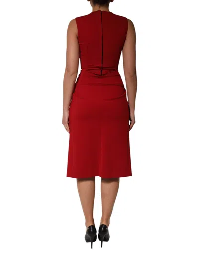 Pre-owned Dolce & Gabbana Red Viscose Stretch Slit Sheath Midi Women's Dress ()