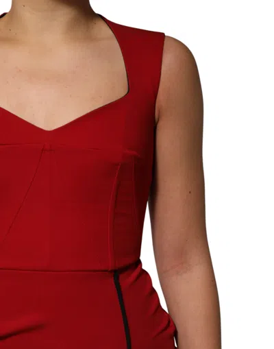 Pre-owned Dolce & Gabbana Red Viscose Stretch Slit Sheath Midi Women's Dress ()