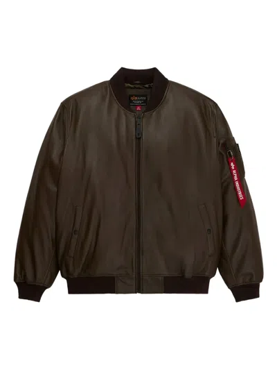 Alpha Industries Ma-1 Leather Jacket In Brown
