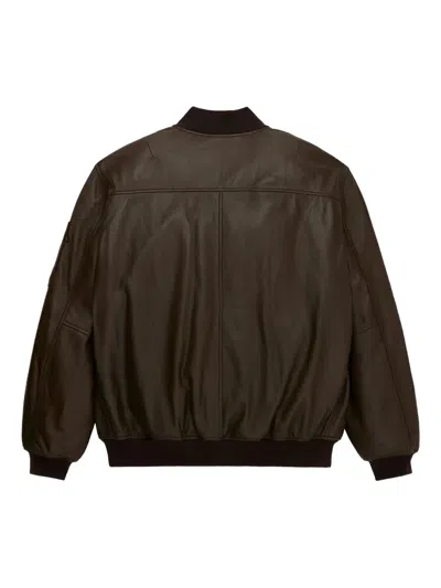 Alpha Industries Ma-1 Leather Jacket In Brown