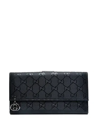 Pre-owned Gucci 2000s Monogram-pattern Wallet In Black