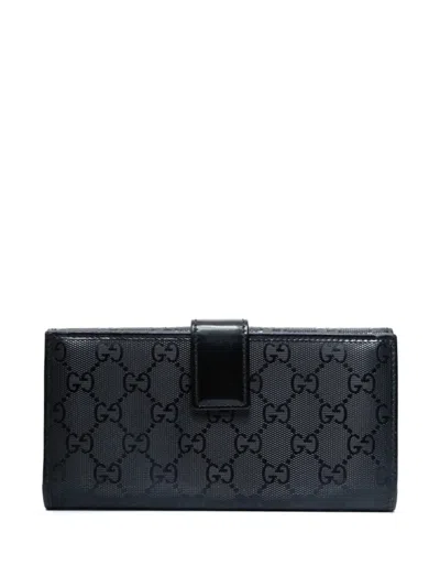 Pre-owned Gucci 2000s Monogram-pattern Wallet In Black
