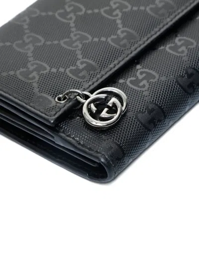 Pre-owned Gucci 2000s Monogram-pattern Wallet In Black