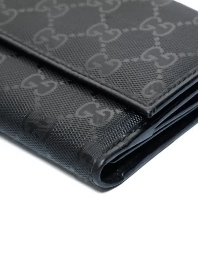 Pre-owned Gucci 2000s Monogram-pattern Wallet In Black