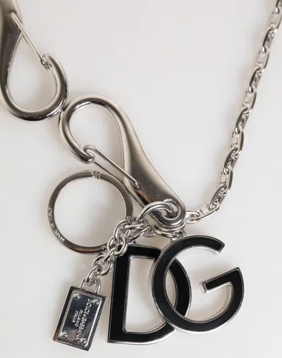 Dolce & Gabbana Silver Dg Logo Key Holder Keychain Bag Charm Men's Keyring In Metallic