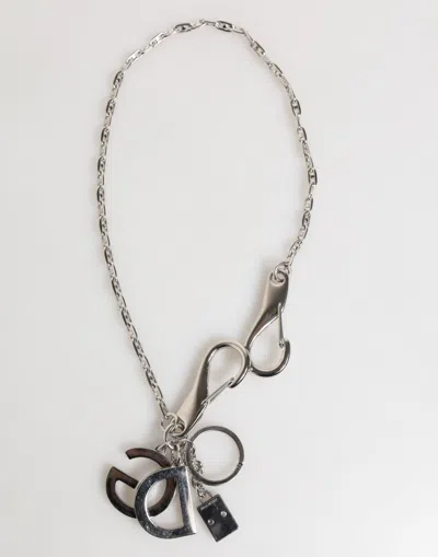 Dolce & Gabbana Silver Dg Logo Key Holder Keychain Bag Charm Men's Keyring In Metallic