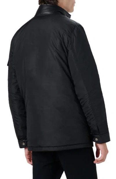 Bugatchi Full Zip Leather Bomber Jacket With Removable Bib In Black