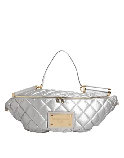 Pre-owned Dolce & Gabbana Silver Quilted Filled Crossbody Shoulder Women's Sicily Women's Bag ()