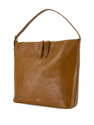 Apc A.p.c. Zip Shoulder Bag With Top Handle In Brown