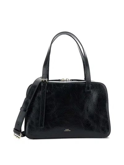 Apc Virginie Black Shoulder Bag With Removable Shoulder Strap And Front Logo In Leather Woman In Black