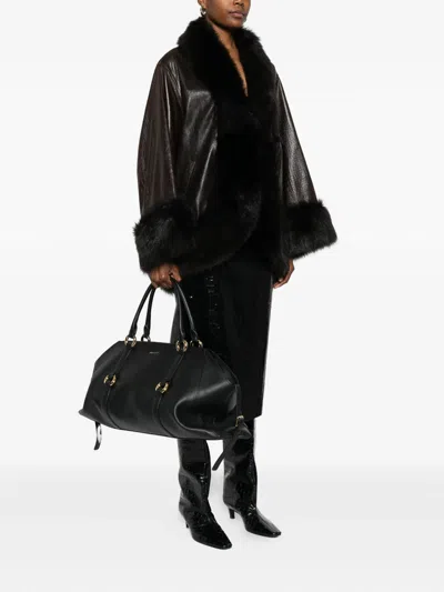 Alexander Mcqueen Farringdon Small Elongated Calf Leather Shoulder Bag In Black