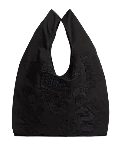 Dsquared2 Black Canvas Tote With Patches In Black