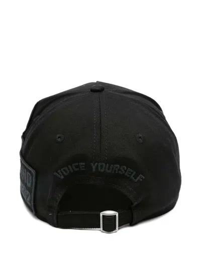 Dsquared2 Black Baseball Cap With Logo Patches Men In Black