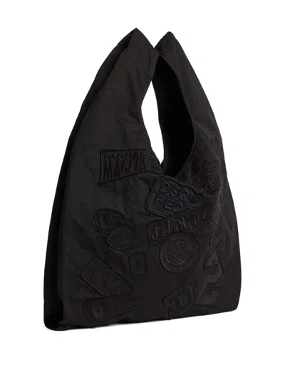 Dsquared2 Black Canvas Tote With Patches In Black