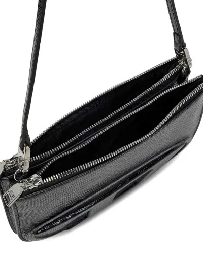 Diesel Twin-double-pouch Embossed-leather Shoulder Bag In Black