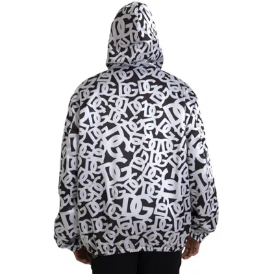 Pre-owned Dolce & Gabbana White Black Logo Hooded Full Zip Bomber Men's Jacket () In Multi