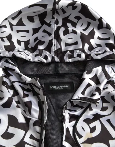 Pre-owned Dolce & Gabbana White Black Logo Hooded Full Zip Bomber Men's Jacket () In Multi