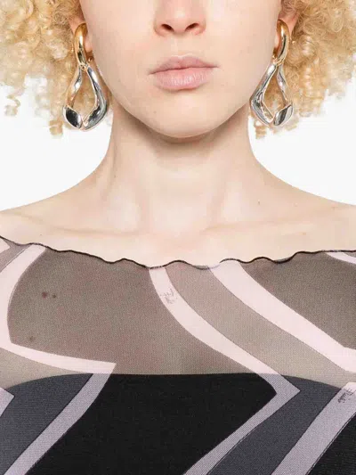 Pucci Maxi Dress With Abstract Pattern And Long Sleeves In Gray