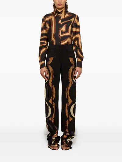 Pucci Multicolor Silk Pattern Shirt In Brown