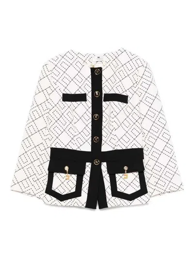Elisabetta Franchi Geometric-pattern Button Double-crepe Jacket In White