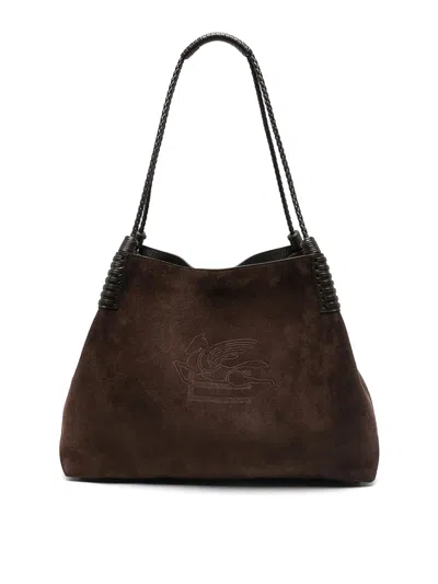 Etro Brown Suede Calfskin Shoulder Bag  In Brown