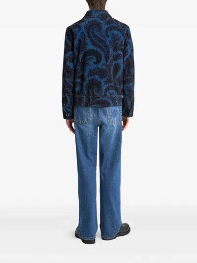 Etro Velvet Bomber Jacket With Print In Blue