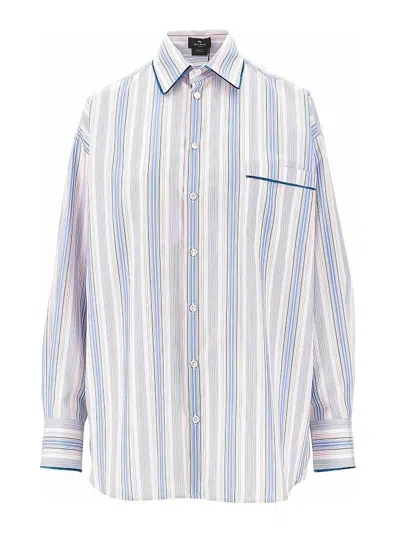 Etro Striped Cotton Shirt In Blue