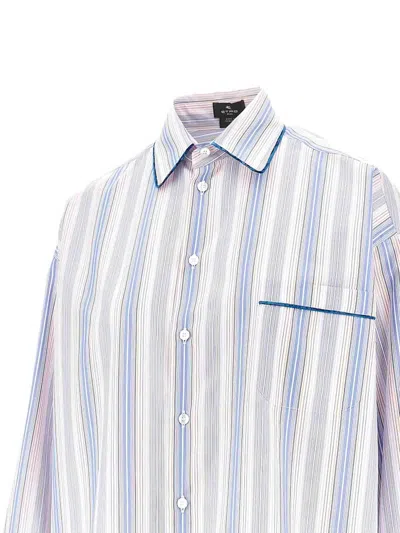 Etro Striped Cotton Shirt In Blue