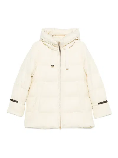 Herno Hooded Medium-length Wool Down Jacket With Zip In Neutral