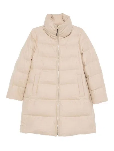 Herno Long Quilted Jacket High Collar In Neutral