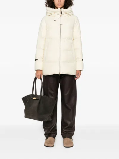 Herno Hooded Medium-length Wool Down Jacket With Zip In Neutral