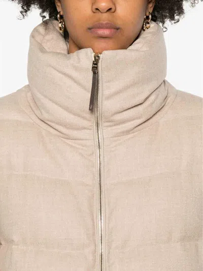 Herno Long Quilted Jacket High Collar In Neutral