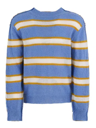 Marni Embroidered Mohair Blend Sweater In Blue