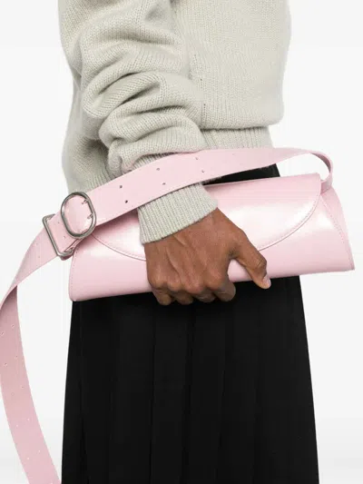 Jil Sander Pink Leather Small Cannolo Crossbody Bag In Pink