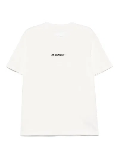 Jil Sander Ecru Short Sleeve T-shirt With Logo In White