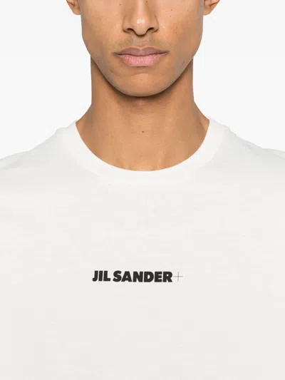 Jil Sander Ecru Short Sleeve T-shirt With Logo In White