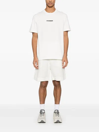 Jil Sander Ecru Short Sleeve T-shirt With Logo In White