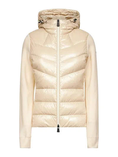 Moncler Ivory Zip-up Hooded Padded Cardigan In Brown