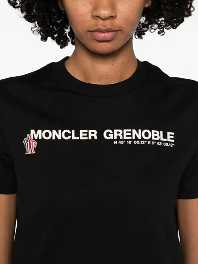 Moncler Crew Neck Top Ribbed Collar Short Sleeves In Black