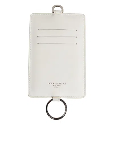 Dolce & Gabbana White Calf Leather Lanyard Logo Card Holder Men Wallet In White