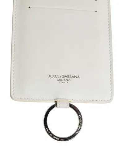Dolce & Gabbana White Calf Leather Lanyard Logo Card Holder Men Wallet In White